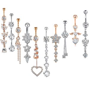 Mix and Match Amazon Zircon Navel Ring Set Stainless Steel Silver Heart Belly Button Ring