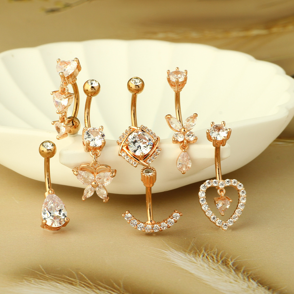 Stainless Steel Navel Ring with Zircon - Rose Gold Belly Button Piercing Jewelry - Image 3
