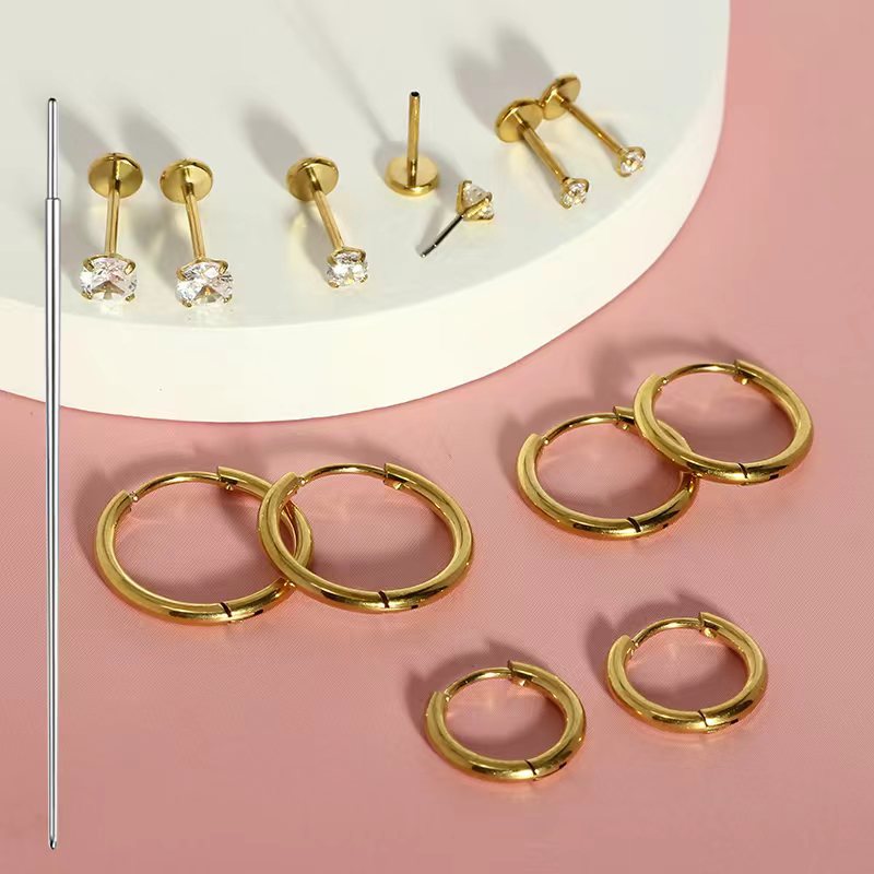 13-Piece Stainless Steel Classic Pin Style Zirconia Stud Ear Cartilage Studs Body Piercing Flat Bar Lip Studs Nose Studs - Image 2