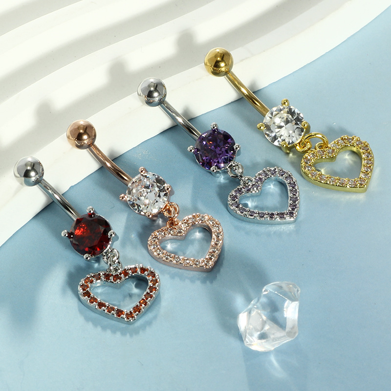 Heart Dangle Belly Button Ring Rose Gold with White Zircon 316L Surgical Steel Navel Piercing Jewelry - Image 4