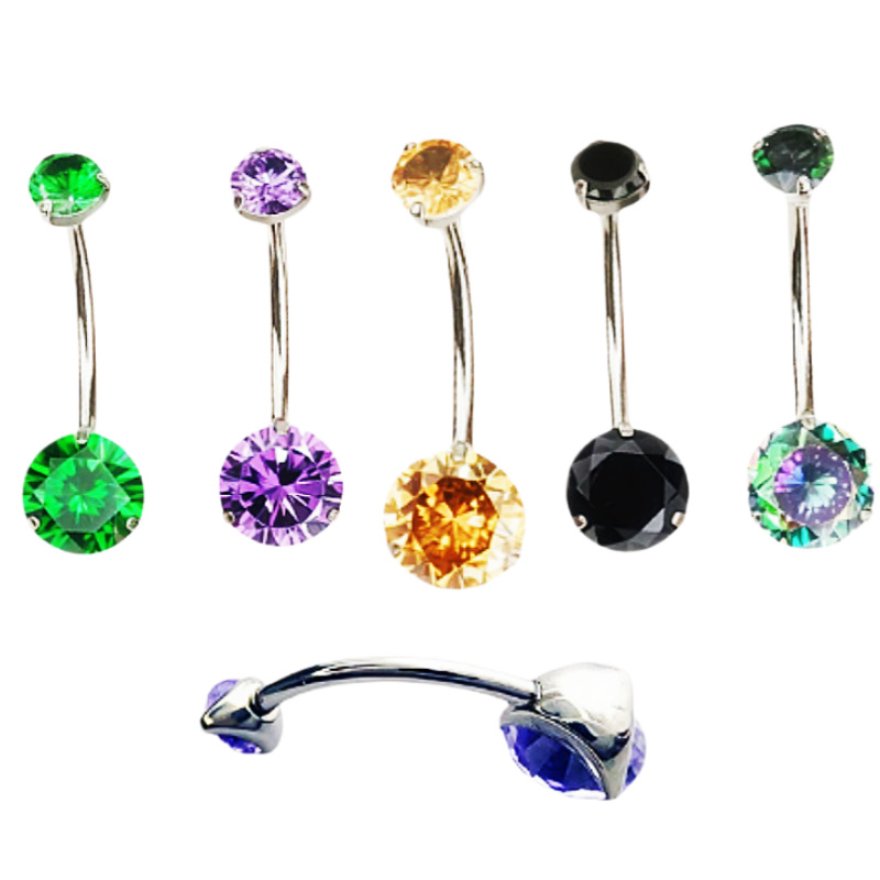 G23 Titanium Three-Prong Double-Head Zircon Internal Thread Navel Ring - Super Shiny Round CZ Belly Button Jewelry - Image 3