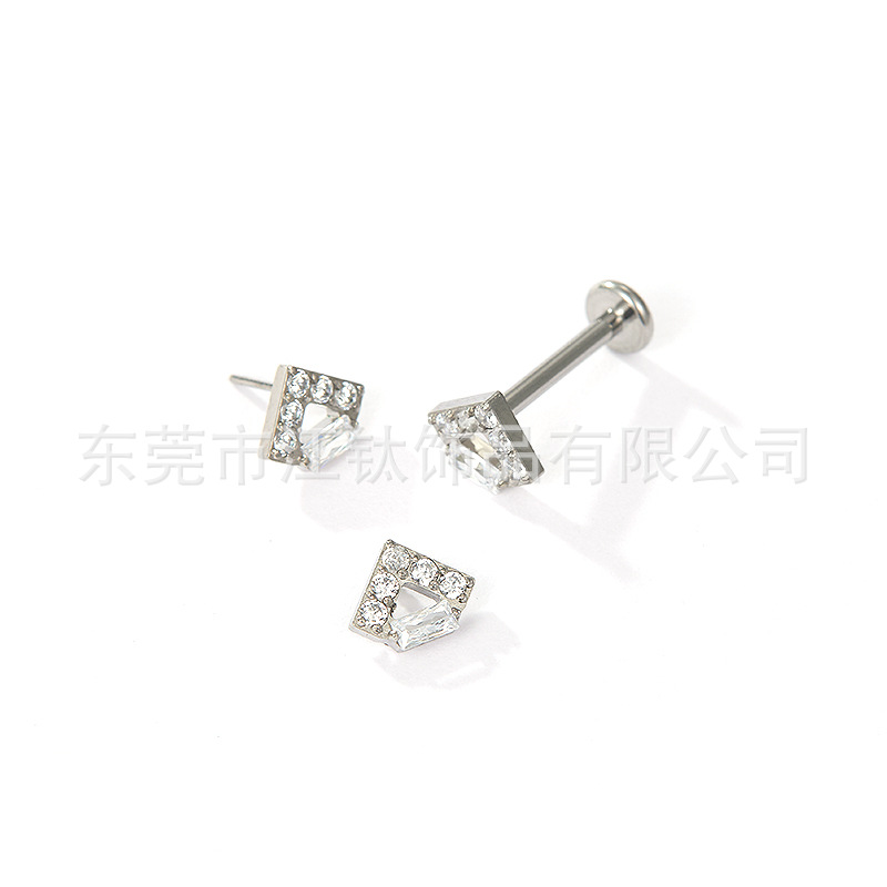 Titanium Ear Bone Nail Square Triangle Inlaid with Zircon G23 Titanium Alloy Body Piercing Jewelry Ear Nail - Image 4