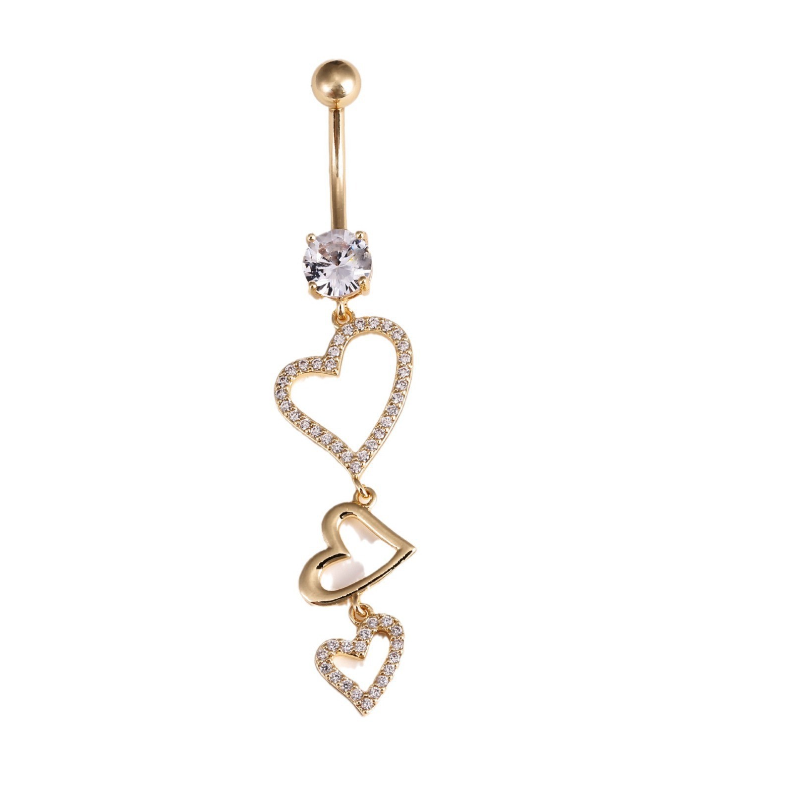 Gold Heart Belly Button Ring Copper Zircon Heart Navel Piercing Jewelry for Women Summer 2024 - Image 5