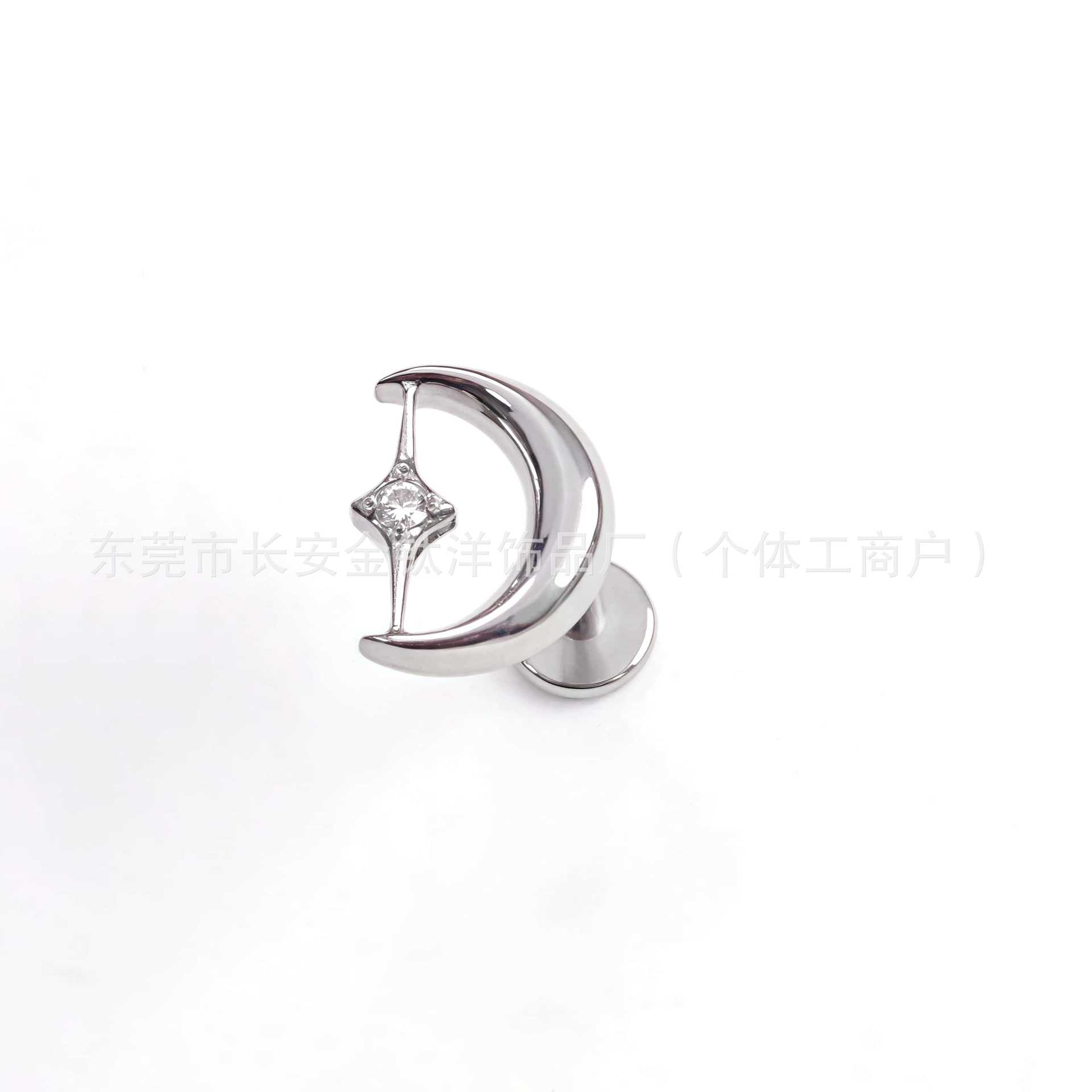 F136 Titanium Moon Inlaid 5A Zircon Earrings - Lip Nails Cochlear Nails G23 Titanium Alloy Body Piercing Jewelry - Image 4