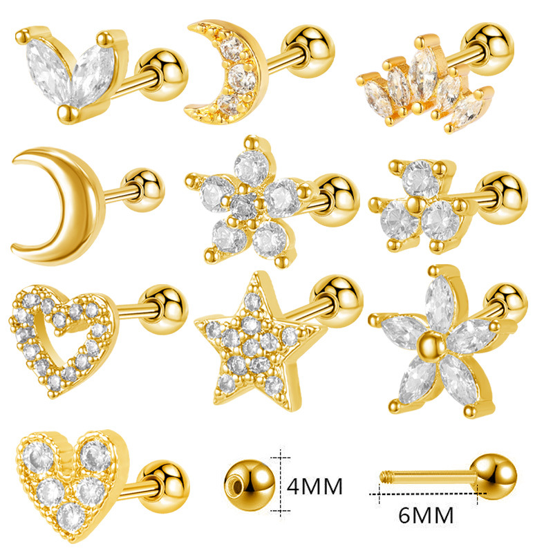 Elegant Stainless Steel Moon Heart-shaped Earrings for Women - Copper Base with Zircon - Fashion Star Ear Nails - Image 5