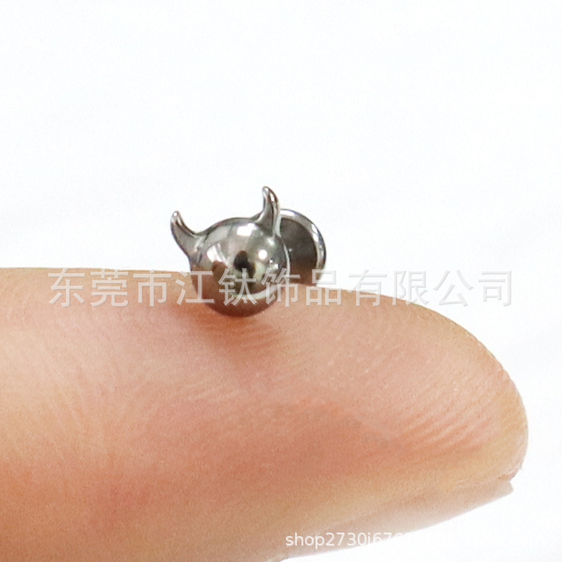 F136 Titanium Devil Horn Lip Ear Bone Nail Stud - G23 Titanium Alloy Body Piercing Jewelry - Image 4
