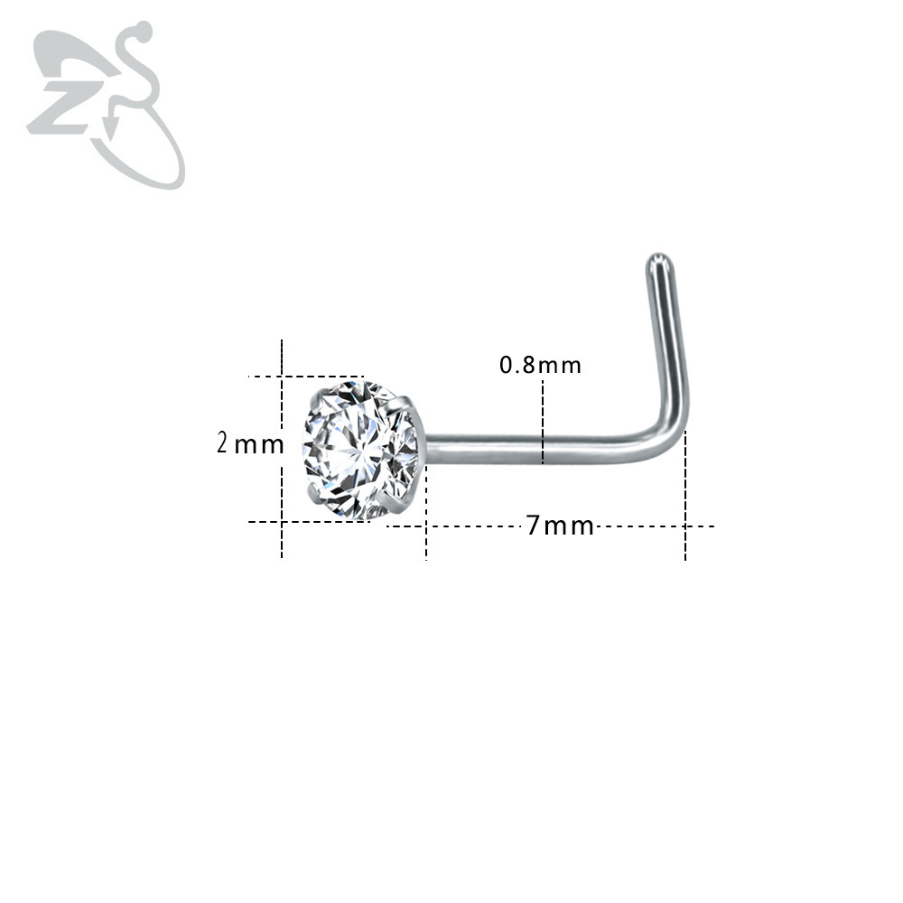 Mixed Color Cubic Zirconia Geometric Nose Stud 316L Surgical Steel Right Angle Nose Ring for Women - Image 4