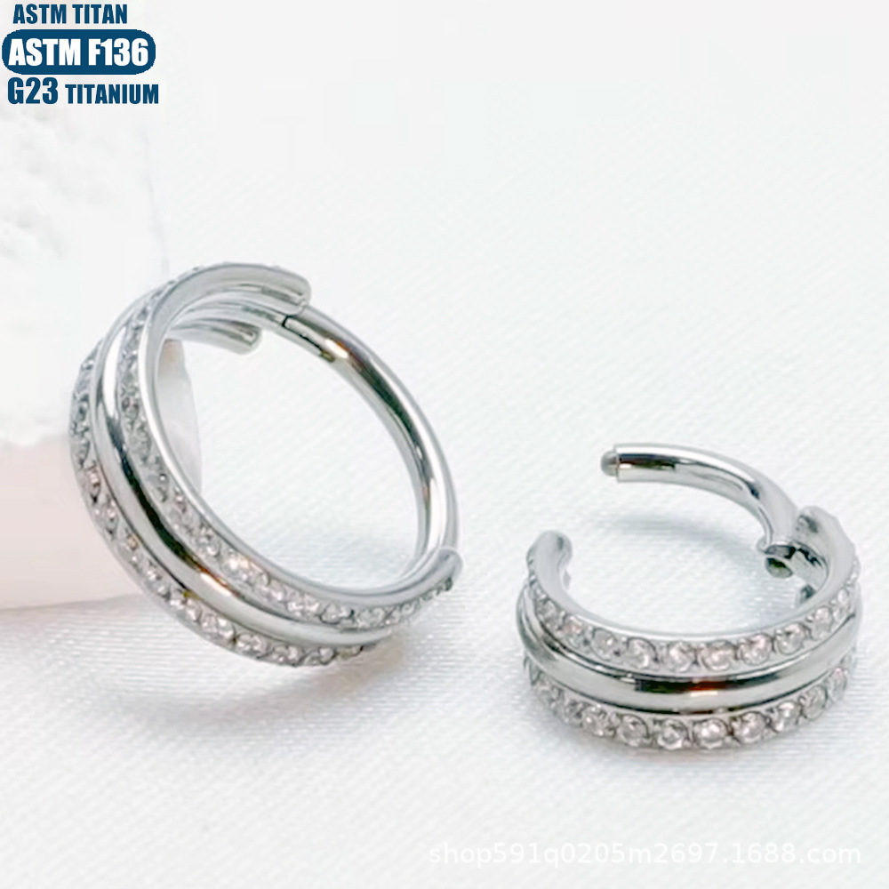 F136 Titanium Double Layer Zircon Nose Ring Seamless Ring Piercing Nasal Ornament Earrings Jewelry Nose Pierced Nasal Septum Ring - Image 3