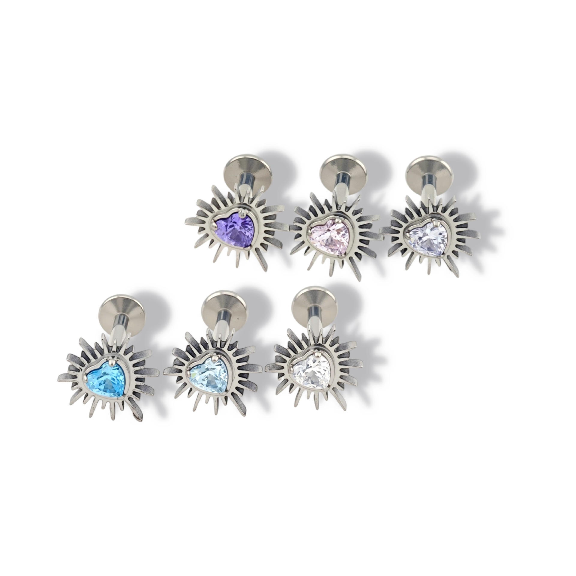 F136 Titanium Alloy Sea Urchin Heart Stud Earring with 5A Zircon - G23 Titanium Internally Threaded Piercing Jewelry - Image 2