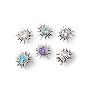 F136 Titanium Alloy Sea Urchin Heart Stud Earring with 5A Zircon - G23 Titanium Internally Threaded Piercing Jewelry