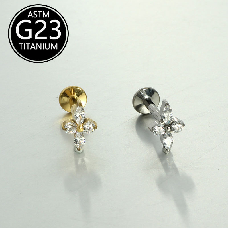 G23 Titanium Lip Piercing 6 10mm with Zircon Flower Design Ear Studs Cartilage Studs - Image 3