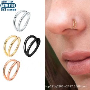 G23 Titanium Nose Ring Double-Layer Geometric Body Piercing Jewelry Fashionable Septum Ear Earrings