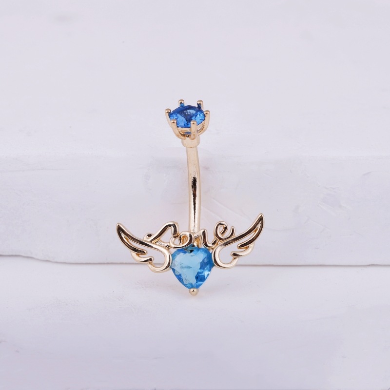 Angel Wings LOVE Letters Belly Button Ring Gold with White CZ Cubic Zirconia Navel Piercing Jewelry Wholesale - Image 3