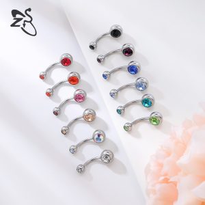 Titanium Steel Belly Button Ring Double Headed Zircon Navel Ring Set Stainless Steel Fake Nail Piercing