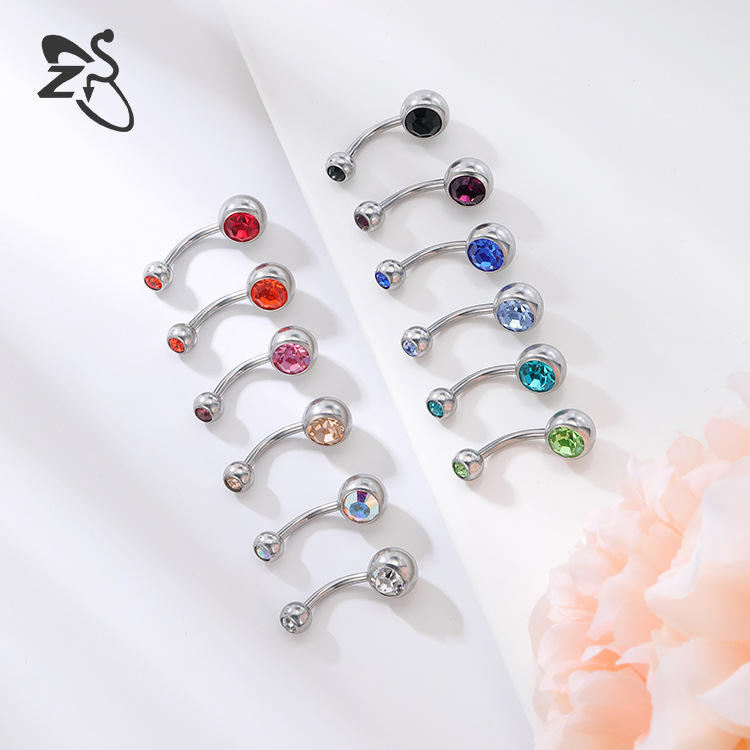 Titanium Steel Belly Button Ring Double Headed Zircon Navel Ring Set Stainless Steel Fake Nail Piercing - Image 2