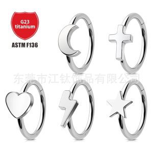 G23 Titanium Lip Nail Closed Ring Five-Pointed Star Cross - ASTM F136 Titanium Alloy Body Piercing Ear Bone Ring
