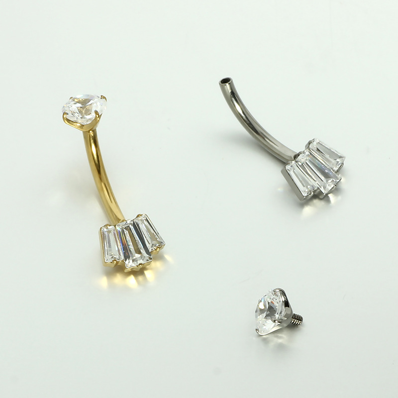 G23 Titanium Navel Ring Double-Headed Claw Inlaid Zircon Belly Button Ring F136 Piercing Jewelry - Image 4