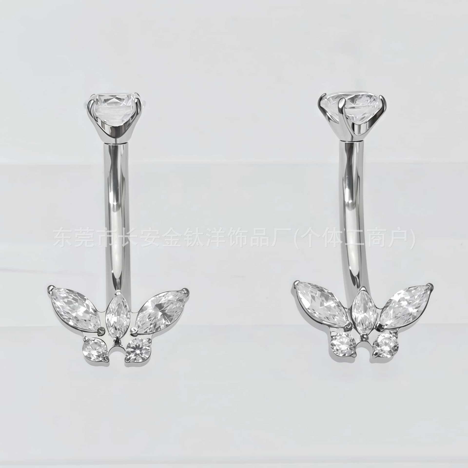 F136 Titanium Internal Thread Butterfly Wing Zircon Navel Piercing Belly Button Ring G23 Titanium Alloy Body Jewelry - Image 3