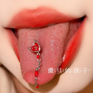 Satan's Child Devil Red Tongue Ring 316L Surgical Steel Tongue Piercing Jewelry