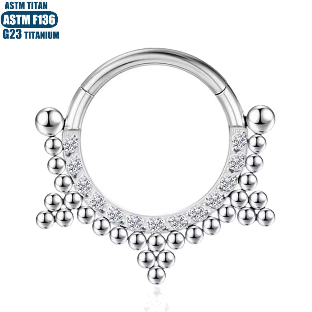 Fashion G23 Titanium Septum Ring with Zircon Bead Hinged Clicker Welded Hinge Seamless Ring for Nose Piercing Cartilage Earring - Image 3