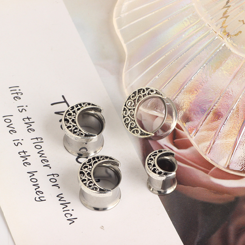 6mm Stainless Steel Hollow Moon Auricle Expander Earrings for Ear Piercing - Image 4