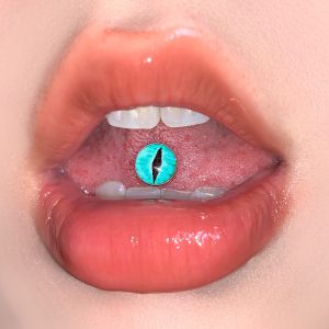 2-Color Green-Blue Gradient Magic Pupil Tongue Nail Titanium Steel Drinkable Tongue Barbell Piercing Jewelry for Women Men