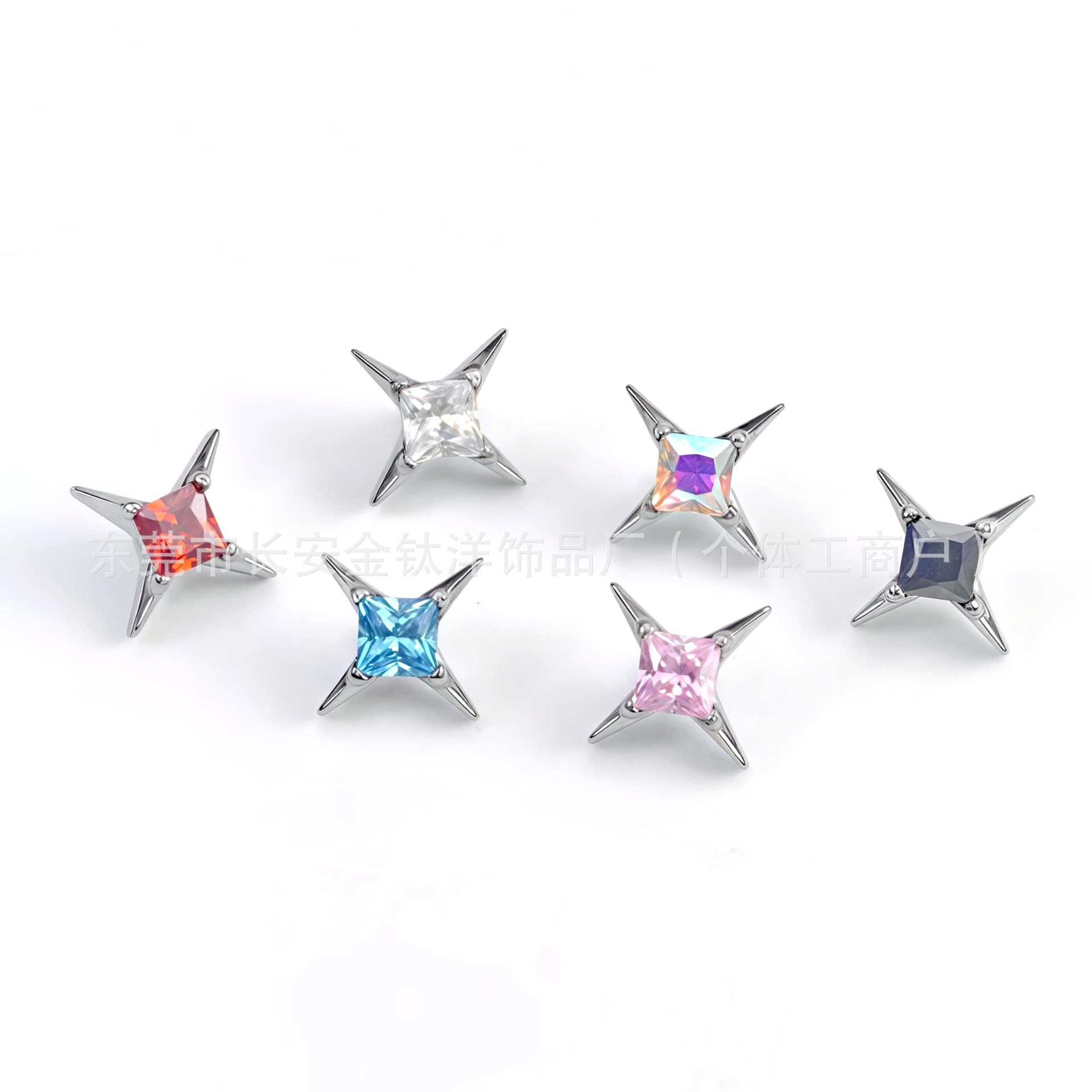 F136 Titanium Square Zirconium Four-Pointed Star Zircon Lip Nose Ear Bone Nail G23 Titanium Alloy Body Piercing Jewelry - Image 5