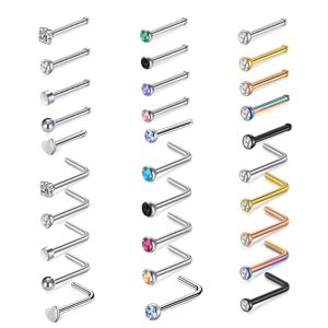 Stainless Steel Nose Stud Set - Geometric Nose Ring Nail for Women - Body Piercing Jewelry Set - Nose Stud Kit for Nostril