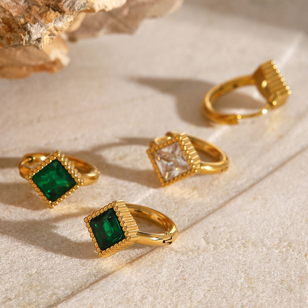 Crystal Earrings Ear Buckle 18K Gold Stainless Steel Simple Geometric Earrings for Women - Image 2