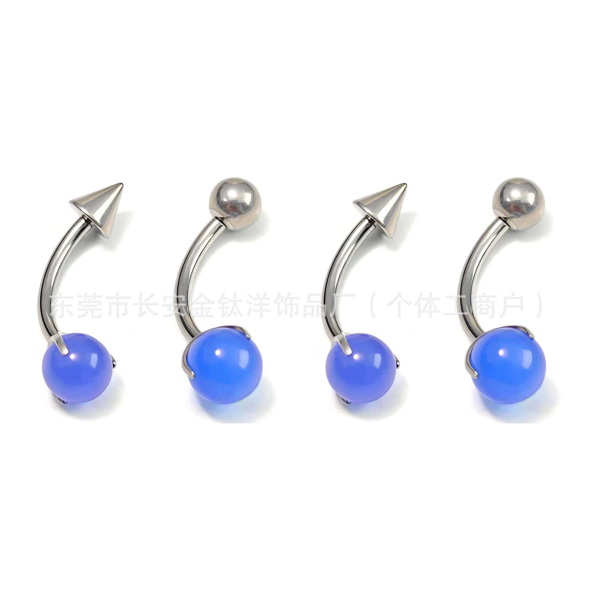 F136 Titanium Internally Threaded Three-Claw Blue Agate Pointed Cone Ball Navel Ring G23 Titanium Piercing Jewelry - Image 5