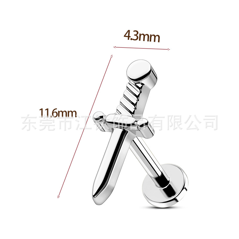 G23 Titanium Alloy Ear Bone Nail Dagger Lip Stud Cross-border Piercing Jewelry 12mm - Image 2