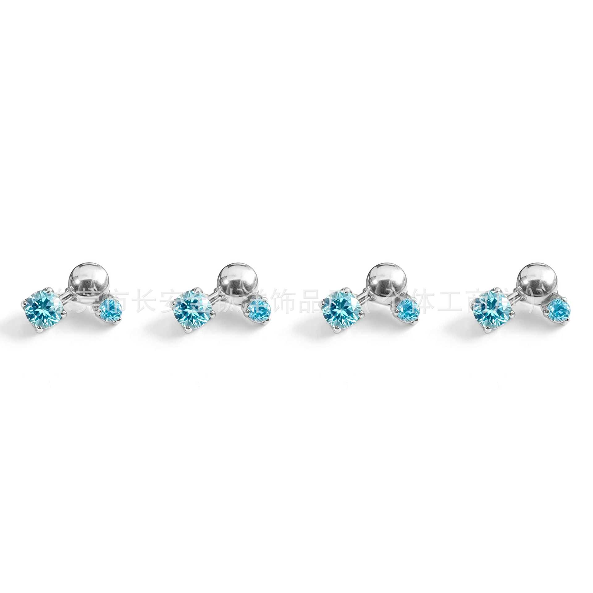 G23 Titanium 7-Shaped Round Zirconia Ear Studs, Bezel-Set Lip Studs, Nose Studs, Ear Cartilage Studs - Image 3