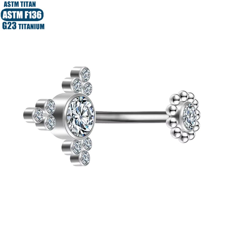 G23 Perforated Navel Ring Bead Cluster Zircon Internal Thread 14G Titanium Belly Button Ring - Image 3