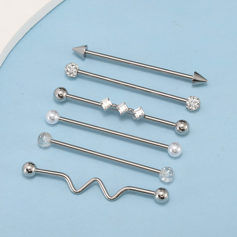 6-Piece Stainless Steel Ear Bridge Rod Earrings Cartilage Studs Ins Style Long Ear Bone Rods Double Ear Piercing - Image 2
