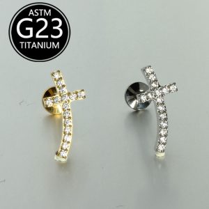 G23 Titanium Lip Nail Cross Earrings High-End Niche Piercing Jewelry Cross Stud for Lip and Ear