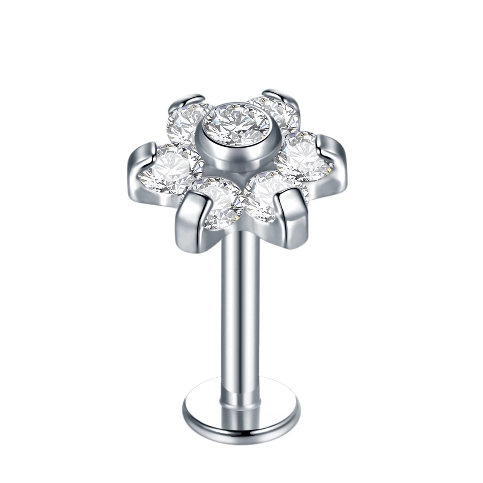G23 Titanium Lip Stud Earrings Plum Blossom Zirconium Internal Thread Flowers Body Piercing Jewelry - Image 5