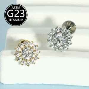 G23 Titanium F136 Zircon Flower Earrings Lip Nails Ear Bone Nails Body Piercing Jewelry