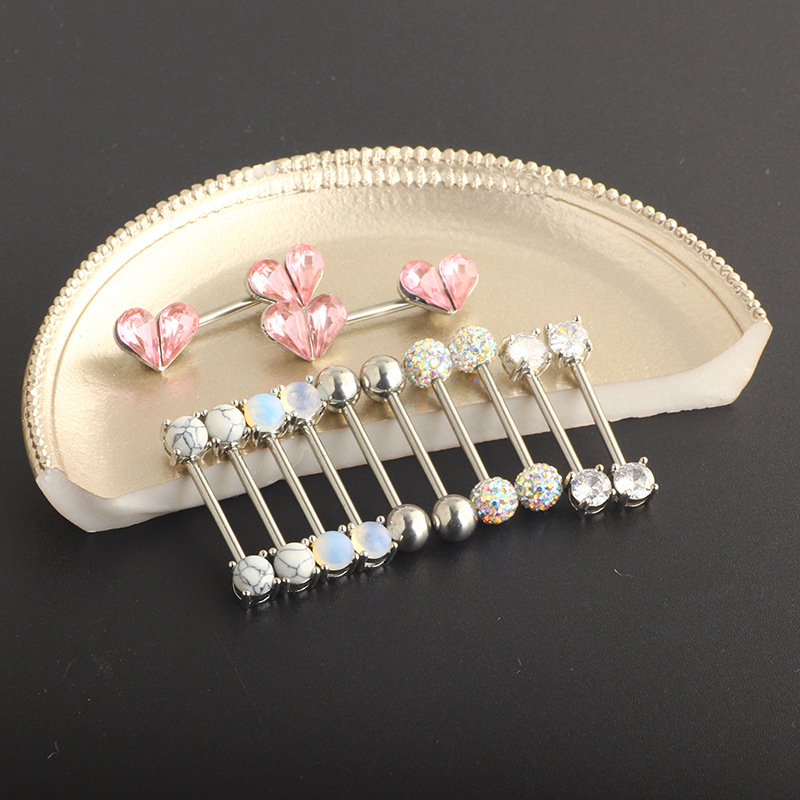 Titanium Steel Zircon Heart Breast Ring Set Stainless Steel Diamond Nail Chest Piercing Jewelry - Image 4