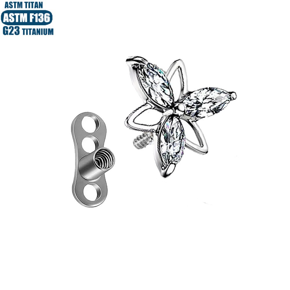 F136 Titanium Alloy Triangle Flower-shaped Internal Thread Dermal Anchor Subcutaneous Implanted Body Jewelry - Image 4