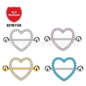 G23 Titanium Heart Breast Ring – Gold & White Zirconia Body Piercing Jewelry Custom Design