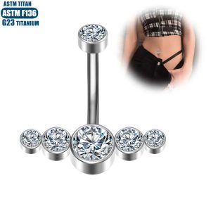 F136 Implant Grade Titanium Alloy Belly Nail Ring Abdominal Piercing Belly Nail Diamond Thread Inner Teeth Body Puncture Jewelry Silver 1.6*10mm