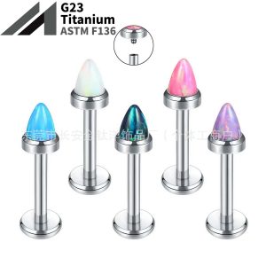 F136 Titanium Internal Thread Pointed Opal Nose Nail Lip Nail Ear Bone Nail Body Piercing Jewelry