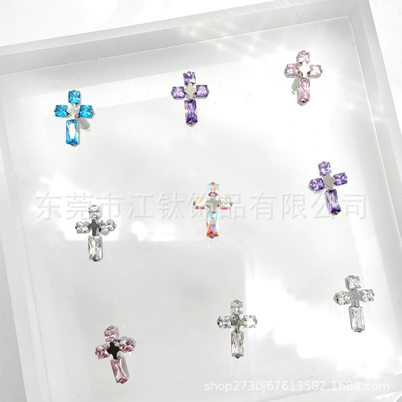 G23 Titanium Cross Inlaid Zircon Ear Bone Nail - ASTM F136 Titanium Alloy Body Piercing Jewelry - Image 3
