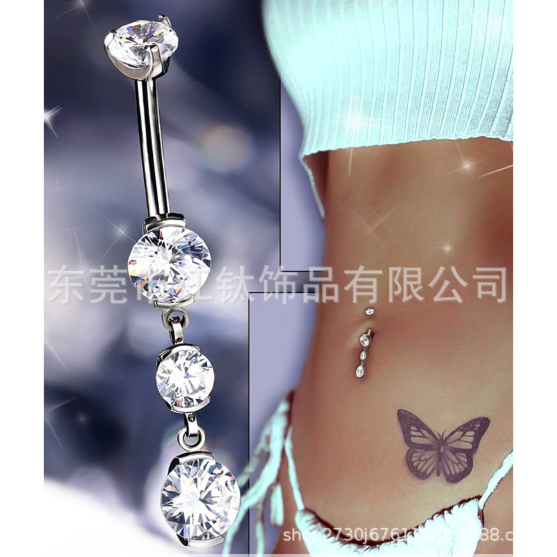 G23 Titanium Navel Ring with White Zircon Inlay – 1.6mm 10mm Belly Button Ring - Image 4