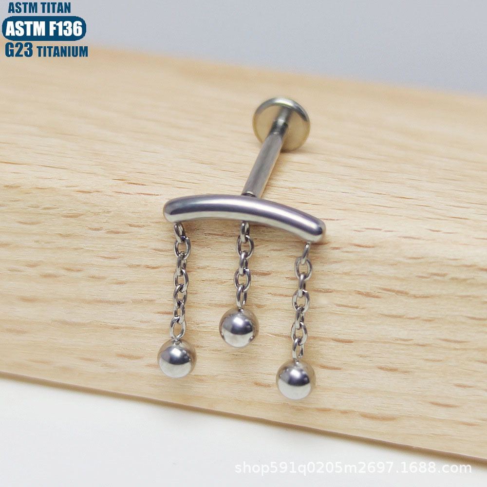 F136 Titanium Alloy Chain Lip Nail Internal Thread Piercing Earrings Tassel Earrings - Image 3