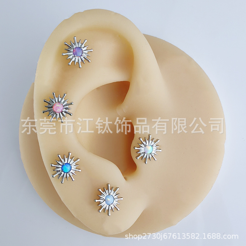 G23 Titanium Alloy Sea Urchin Sunflower Opal Ear Cartilage Stud Earring for Women - Image 3