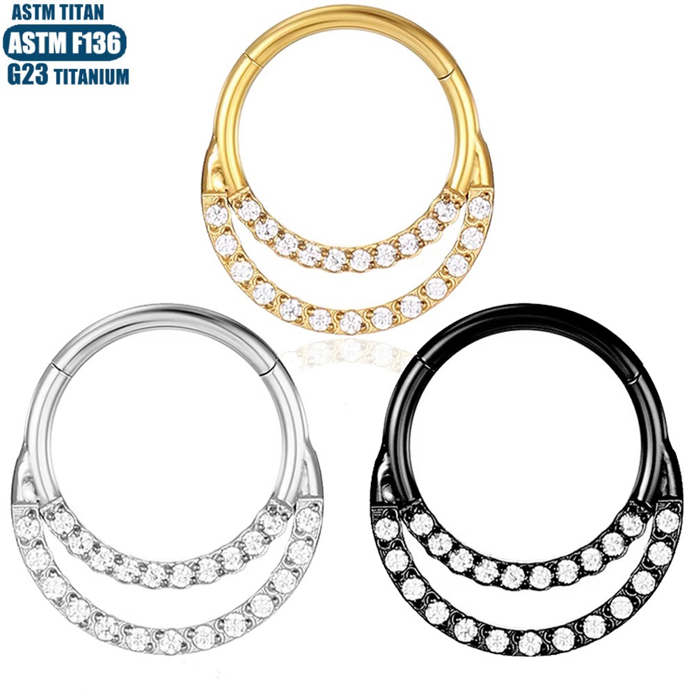 F136 Titanium Alloy Zircon Nose Ring Seamless Ring Nasal Septum Ring Moon Earrings Stud - Image 2