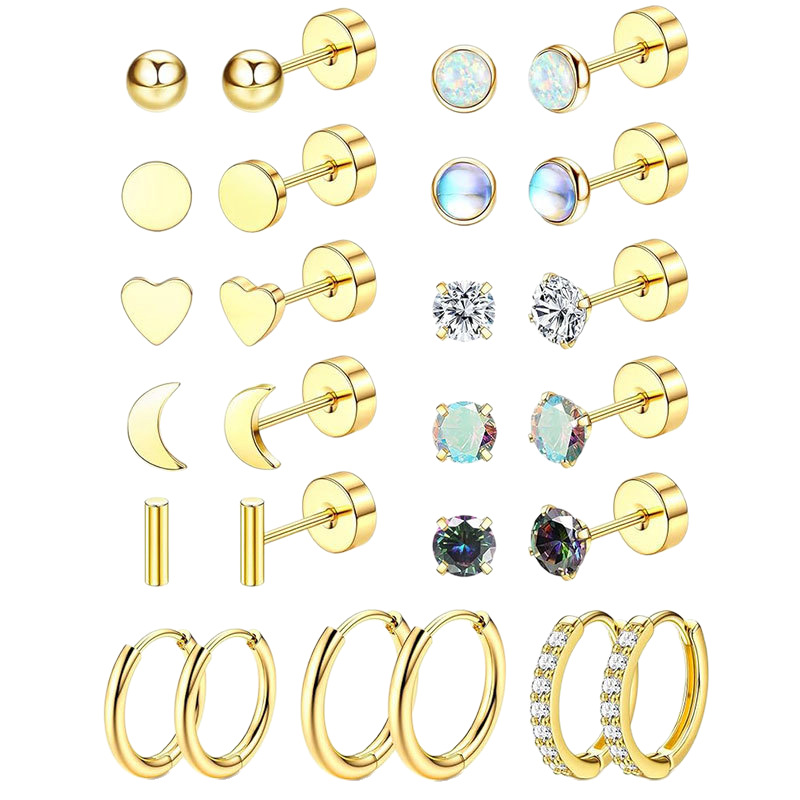 Amazon Best Selling 26Pcs 316L Stainless Steel Round CZ Earring Set Fashion Jewelry Wholesale - Image 5