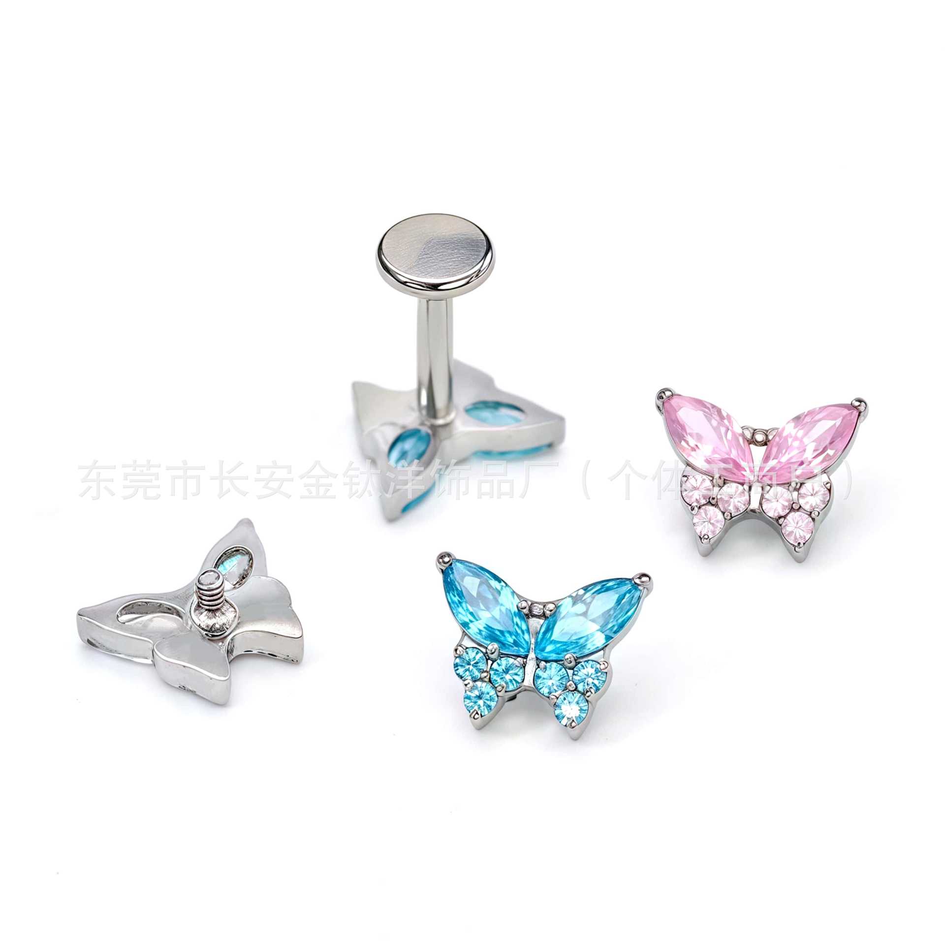 G23 Titanium Internal Thread Butterfly Inlaid Zircon Ear Studs Ear Bone Studs Body Piercing Jewelry 2025 New - Image 4