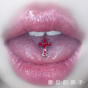Black Cross Tongue Ring 12mm 1.6mm 316L Surgical Steel External Thread Tongue Barbell Piercing Jewelry